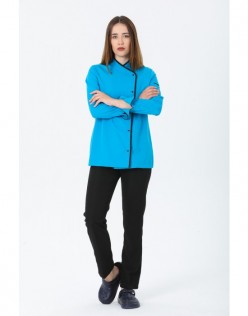 KADIN KLASİK BEYAZ AŞÇI CEKETİ - SİYAH BİYELİ - Turkuaz