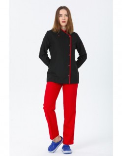KADIN KLASİK KIRMIZI BİYELİ ŞEF CEKETİ - Siyah
