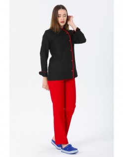 KADIN KLASİK KIRMIZI BİYELİ ŞEF CEKETİ - Siyah