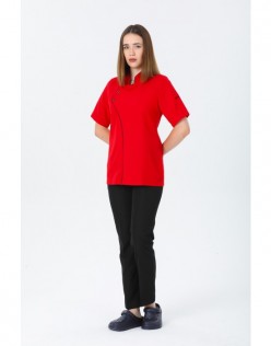 KADIN COMFORT KISA KOL AŞÇI CEKETİ - SİYAH BİYELİ - Kırmızı