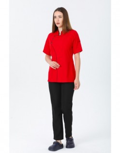 KADIN COMFORT KISA KOL AŞÇI CEKETİ - SİYAH BİYELİ - Kırmızı