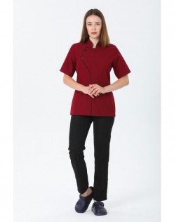 KADIN COMFORT KISA KOL AŞÇI CEKETİ - SİYAH BİYELİ - Bordo