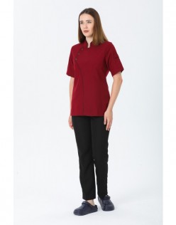 KADIN COMFORT KISA KOL AŞÇI CEKETİ - SİYAH BİYELİ - Bordo