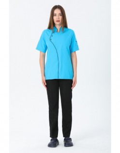 KADIN COMFORT KISA KOL AŞÇI CEKETİ - SİYAH BİYELİ - Turkuaz