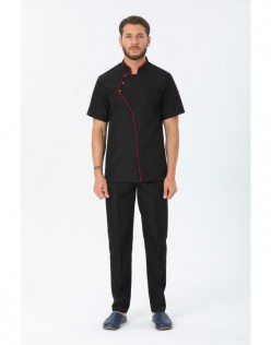 ERKEK COMFORT KISA KOL AŞÇI CEKETİ -KIRMIZI BİYELİ - Siyah